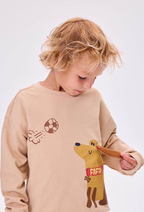 Bluza chłopięca z grafiką pieska i odstającym uszkiem 3D