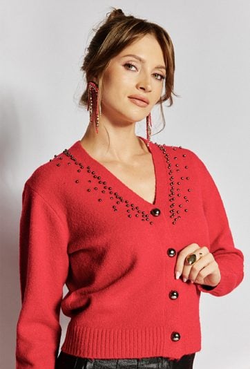 Rozpinany sweter z koralikami