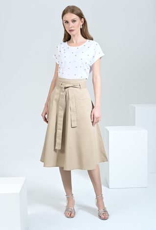 Beżowa spódnica midi wykonana z wysokiej jakości bawełny