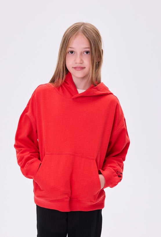 Bluza dziewczęca ocieplana z kapturem i kieszenią kangurką