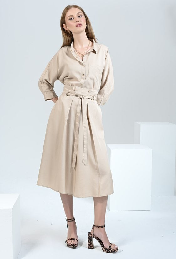 Beżowa spódnica z lyocellu