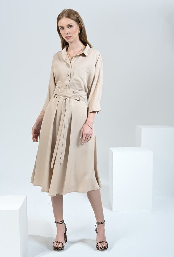 Beżowa spódnica z lyocellu