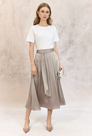 Satynowa spódnica z wiązaniem