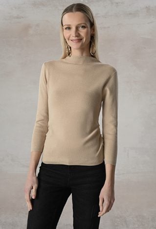 Beżowy sweter z prążkowanej dzianiny