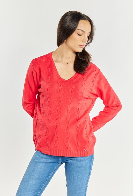 Sweter damski z dekoltem w serek