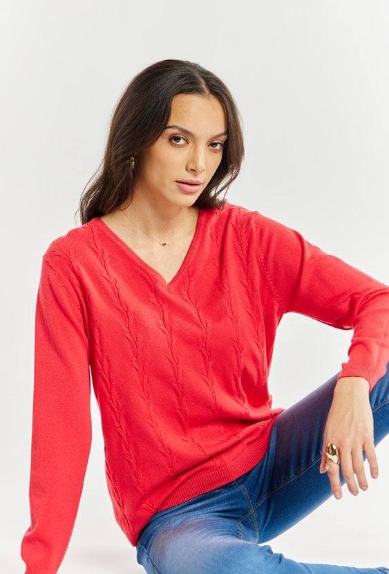 Sweter damski z dekoltem w serek