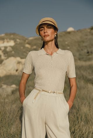 Eleganckie, jasne spodnie  z dodatkiem lnu