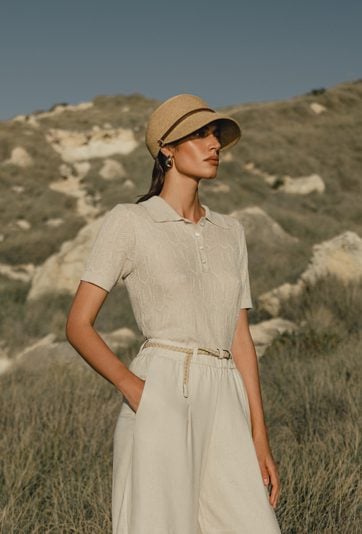 Eleganckie, jasne spodnie  z dodatkiem lnu