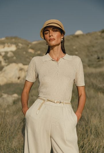 Eleganckie, jasne spodnie  z dodatkiem lnu