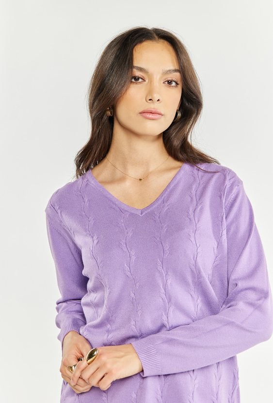 Sweter damski z dekoltem w serek