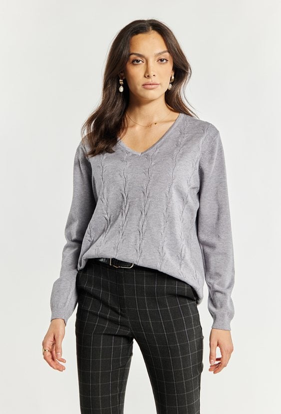 Sweter damski z dekoltem w serek