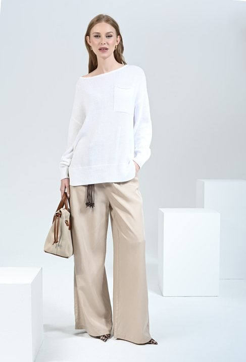 Sweter z bawełny z ozdobna kieszonką