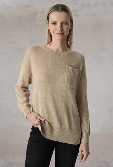 Sweter z bawełny z ozdobna kieszonką