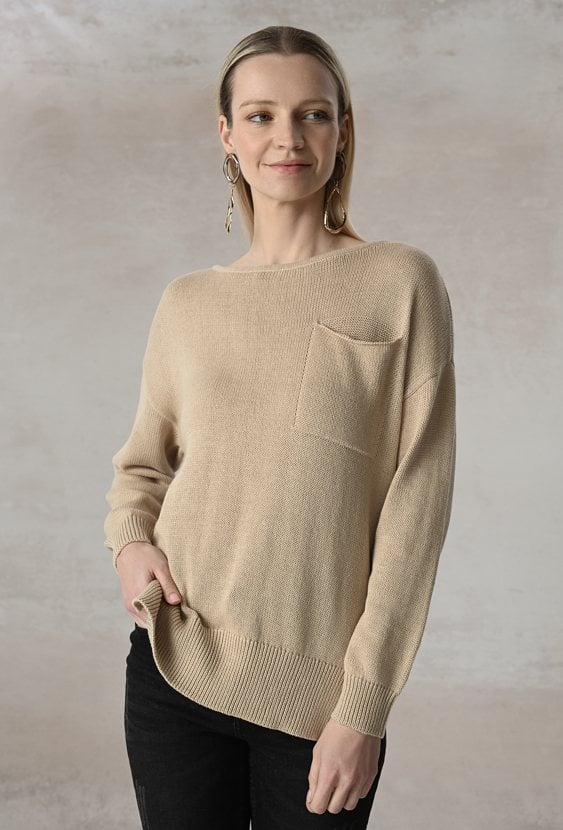 Sweter z bawełny z ozdobna kieszonką