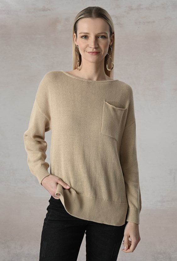 Sweter z bawełny z ozdobna kieszonką