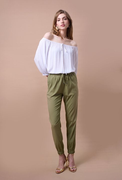 Wiskozowe spodnie w kolorze khaki