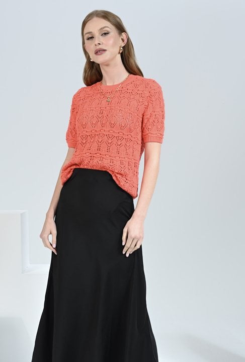 Ażurowy sweter z krótkim rękawem