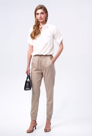Wiskozowe spodnie w kolorze beżowym