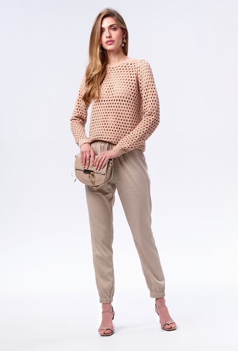 Wiskozowe spodnie w kolorze beżowym