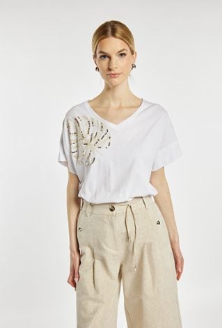 T-shirt z połyskującym liściem