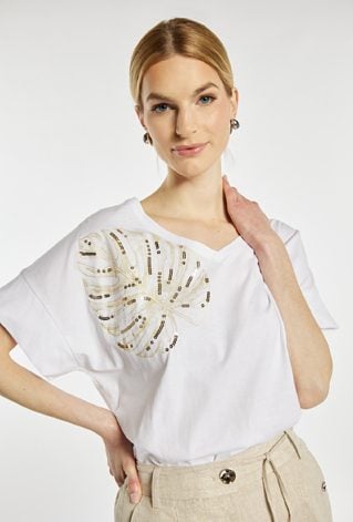 T-shirt z połyskującym liściem