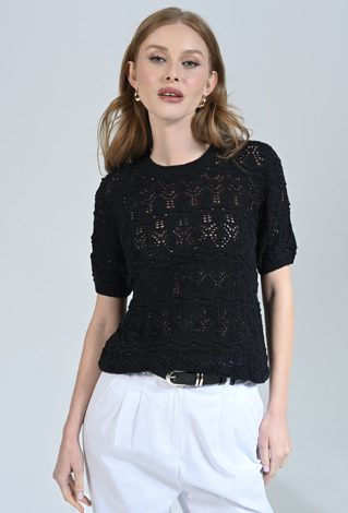 Ażurowy sweter z krótkim rękawem