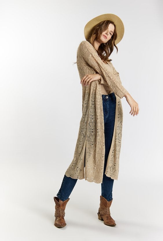 Długi, ażurowy kardigan