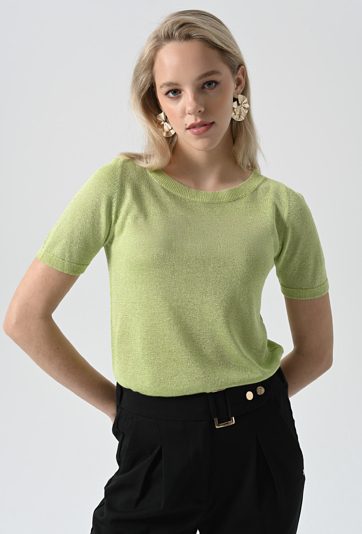 Wiskozowy sweter z metaliczną nicią