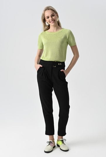 Wiskozowy sweter z metaliczną nicią