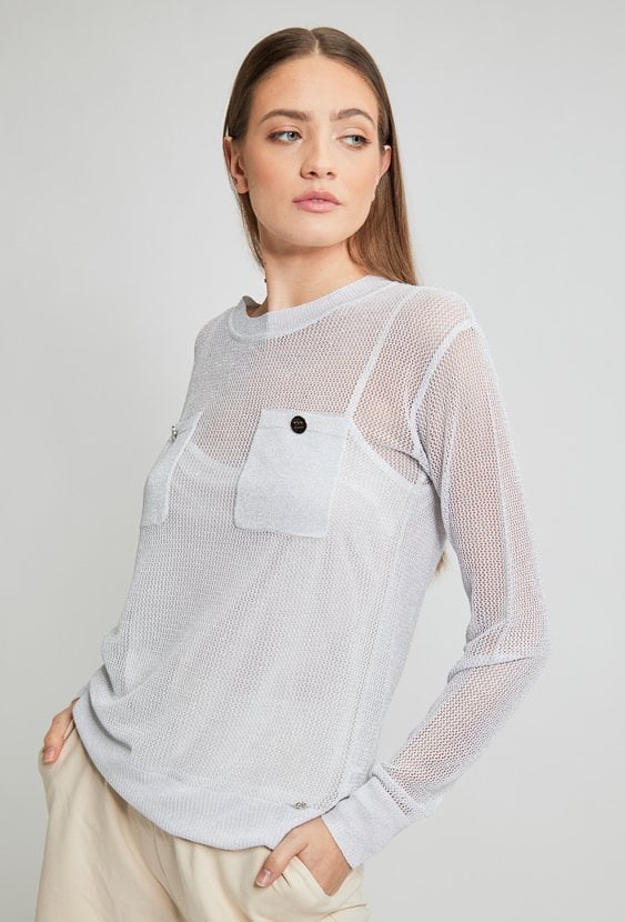 Połyskujący sweter z siateczki