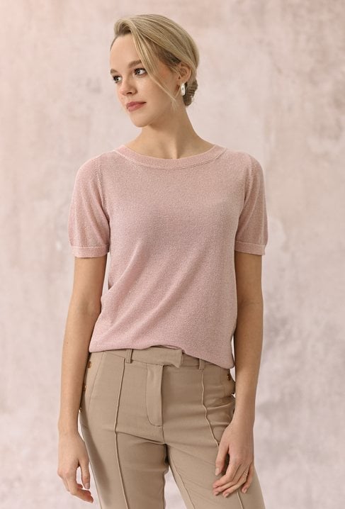 Wiskozowy sweter z metaliczną nicią