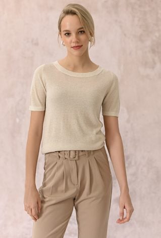 Wiskozowy sweter z metaliczną nicią