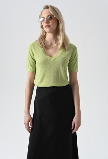 Wiskozowy sweter z metaliczną nicią