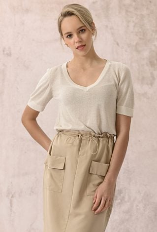 Wiskozowy sweter z metaliczną nicią