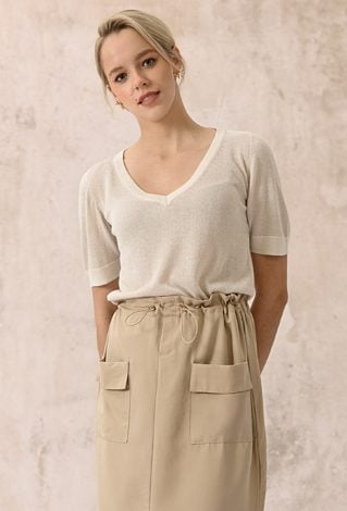 Wiskozowy sweter z metaliczną nicią