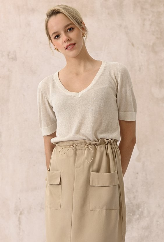 Wiskozowy sweter z metaliczną nicią