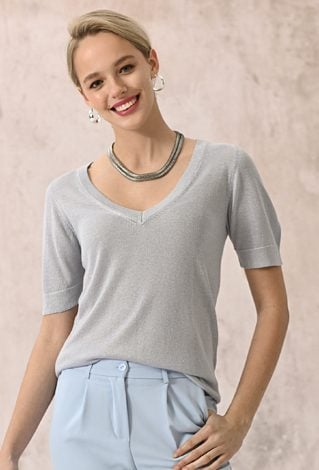 Wiskozowy sweter z metaliczną nicią