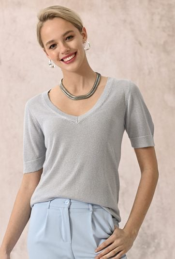 Wiskozowy sweter z metaliczną nicią