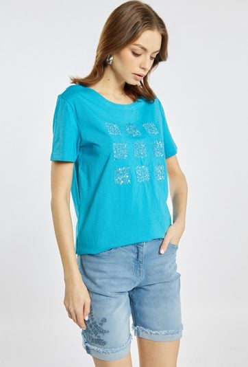 T-shirt damski z aplikacjami