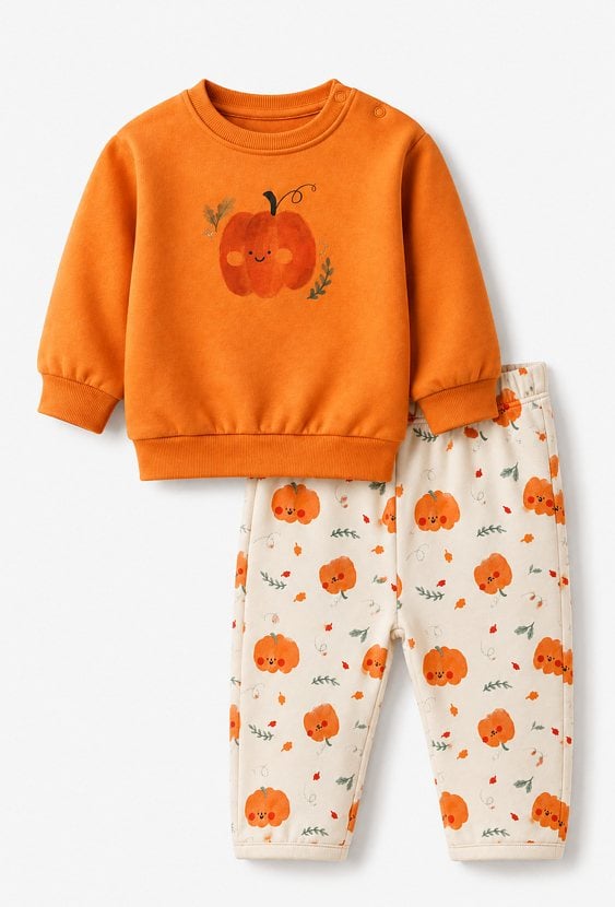 Ciepły komplet dresowy niemowlęcy z motywem dyni na Halloween