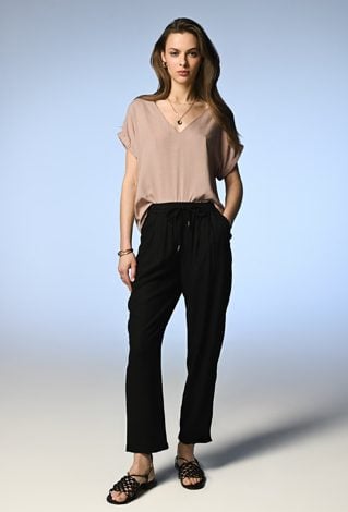 Czarne proste spodnie z lnem i wiskozą