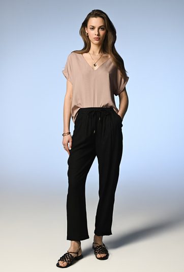 Czarne proste spodnie z lnem i wiskozą