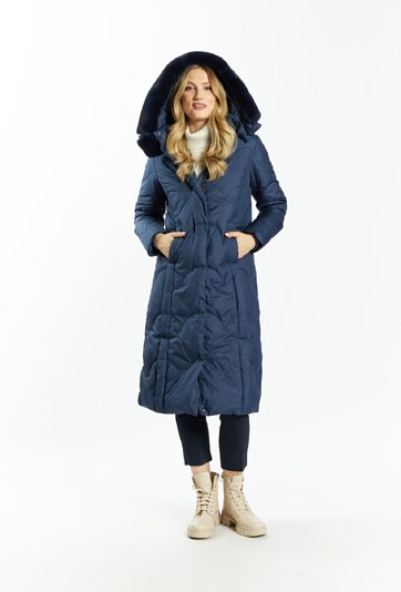Puchowy płaszcz damski z kapturem