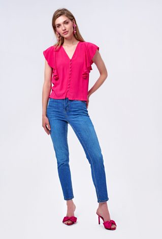 Różowa bluzka z ozdobnym rękawem