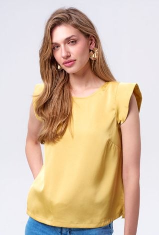 Miodowa bluzka z falbaną na rękawie