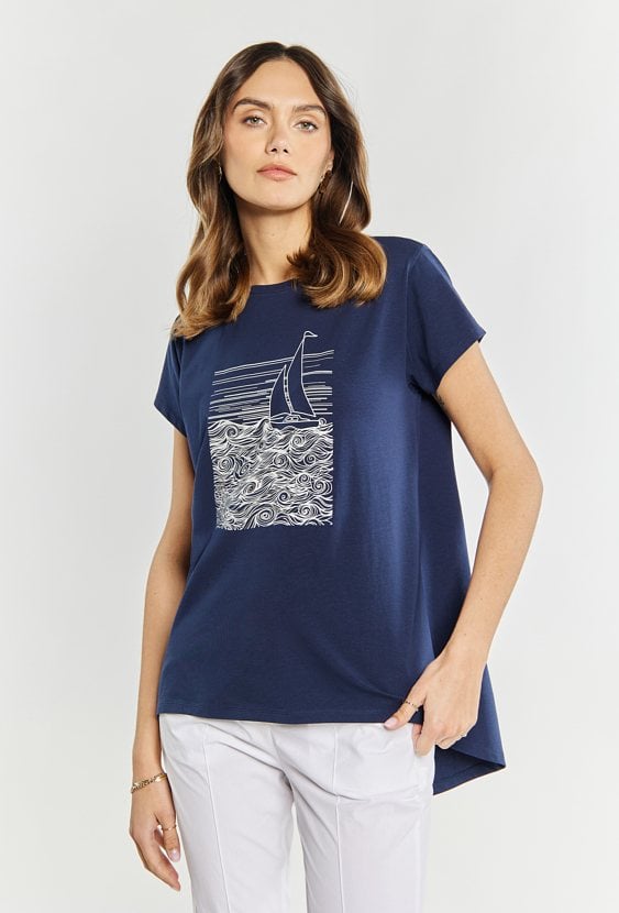 T-shirt damski z dłuższym tyłem