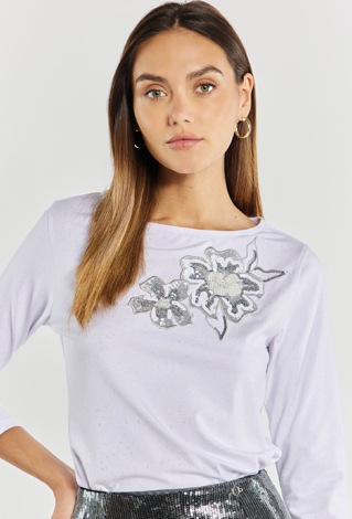 T-shirt damski z cekinowym wzorem