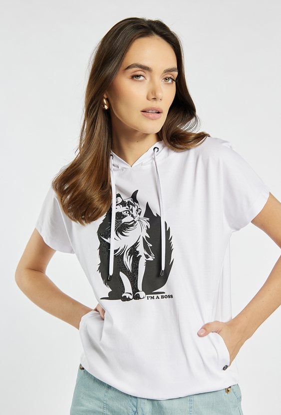 Luźny T-shirt z kapturem