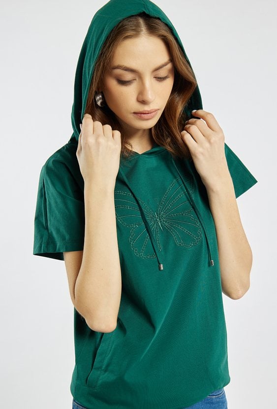 T-shirt damski z kapturem