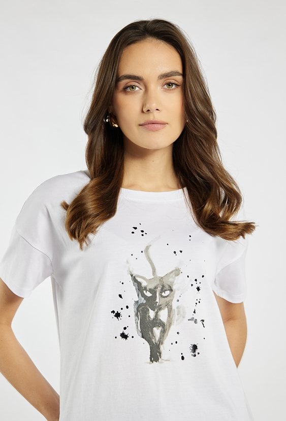 T-shirt z nadrukiem kota